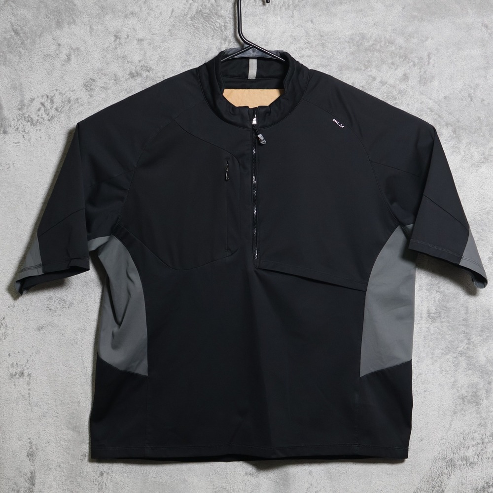 RLX Ralph Lauren Pullover Mens XL Black Short Sleeve 1/4 Zip Jacket Golf Preppy
